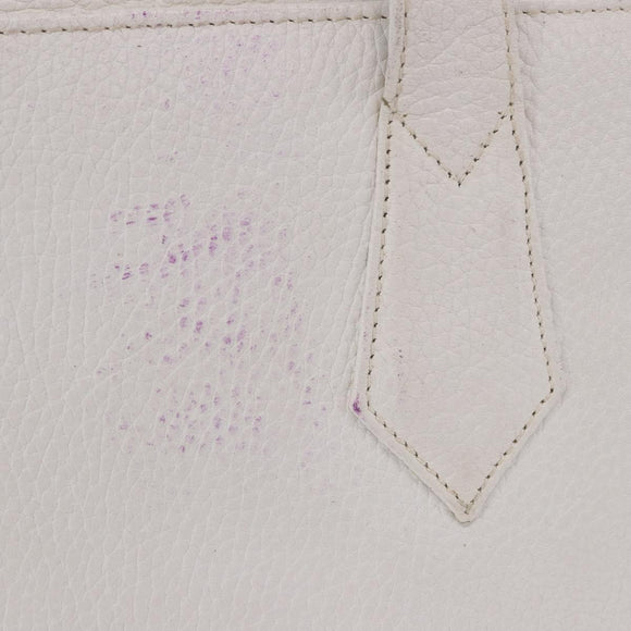 FENDI Hand Bag Leather 2way White Gold Auth 200680
