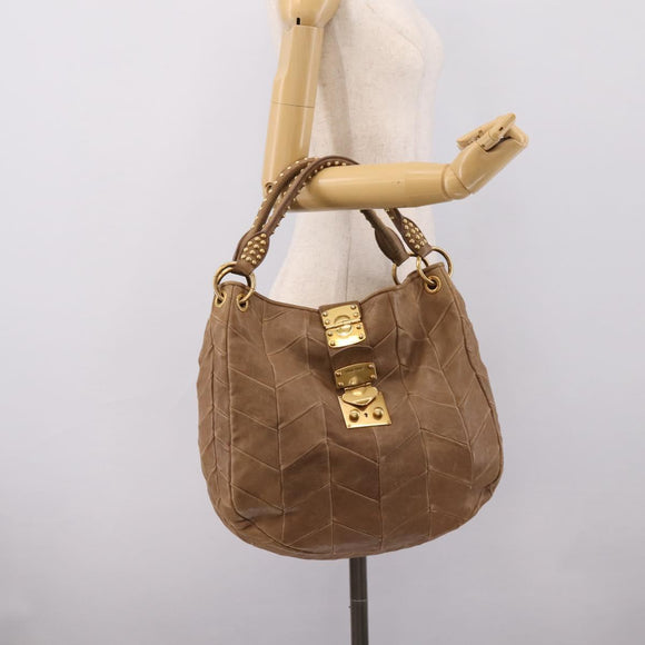 Miu Miu Tote Bag Leather Gold Brown Auth 200683A