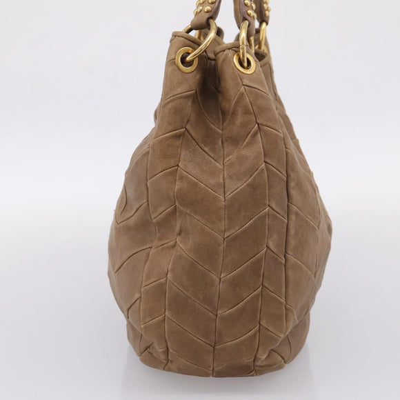 Miu Miu Tote Bag Leather Gold Brown Auth 200683A