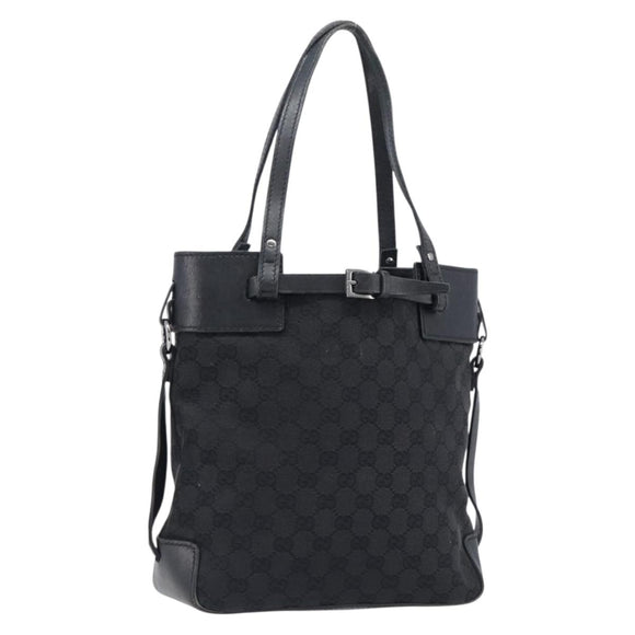 GUCCI GG Canvas Tote Bag Black Silver 107757 Auth 200686