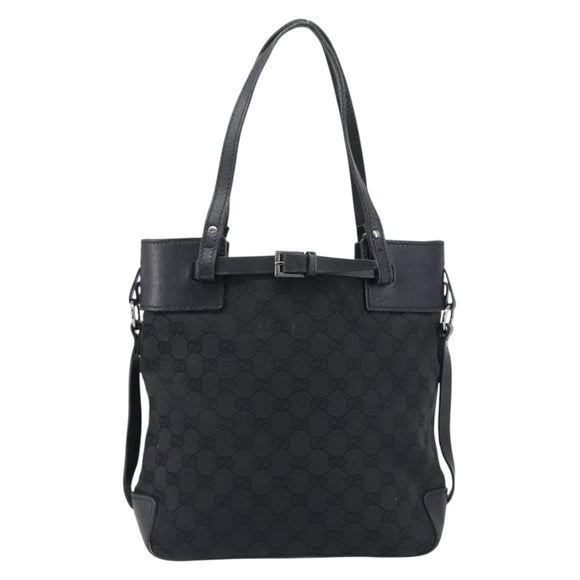 GUCCI GG Canvas Tote Bag Black Silver 107757 Auth 200686