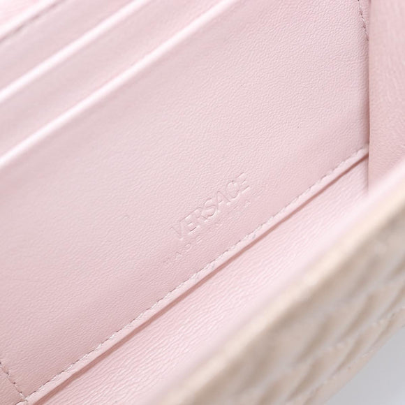 VERSACE Chain Shoulder Wallet Greca Goddess Leather Pink Gold Auth 200687V