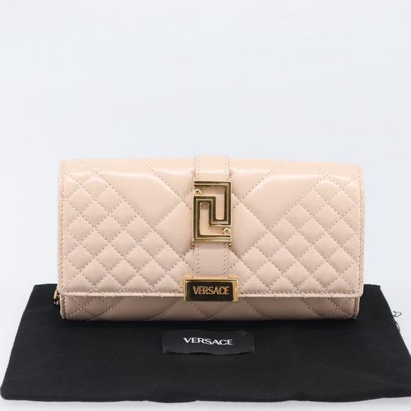 VERSACE Chain Shoulder Wallet Greca Goddess Leather Pink Gold Auth 200687V