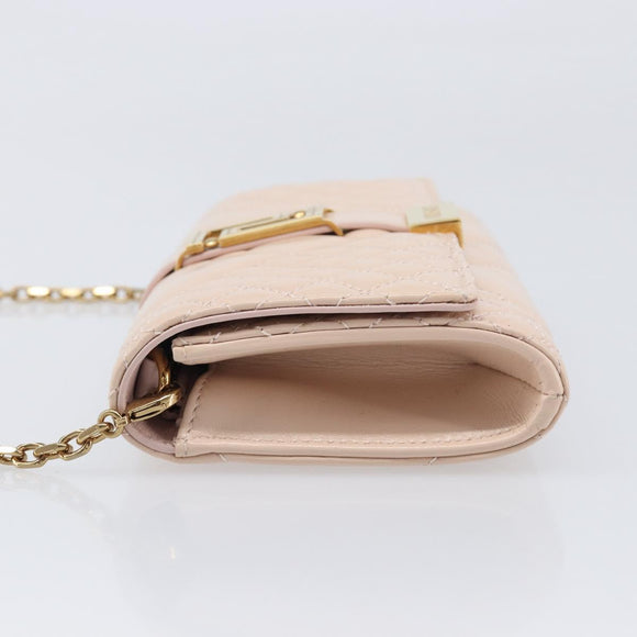 VERSACE Chain Shoulder Wallet Greca Goddess Leather Pink Gold Auth 200687V