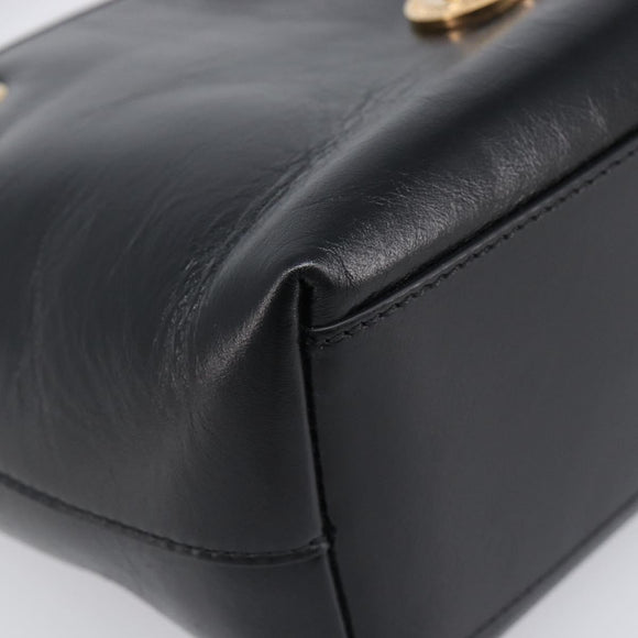 VERSACE Chain Shoulder Bag Leather Black Gold Auth 200692V