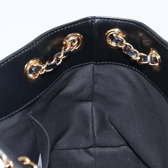 VERSACE Chain Shoulder Bag Leather Black Gold Auth 200692V