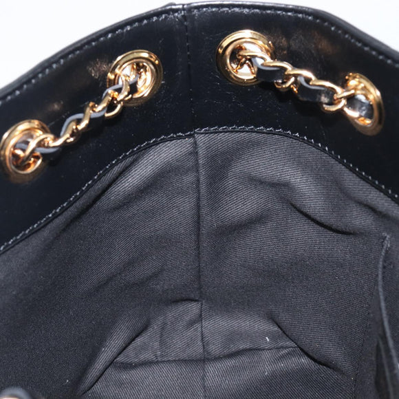 VERSACE Chain Shoulder Bag Leather Black Gold Auth 200692V