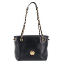 VERSACE Chain Shoulder Bag Leather Black Gold Auth 200692V-13