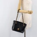 VERSACE Chain Shoulder Bag Leather Black Gold Auth 200692V-22
