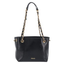 VERSACE Chain Shoulder Bag Leather Black Gold Auth 200692V-2