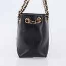 VERSACE Chain Shoulder Bag Leather Black Gold Auth 200692V-3