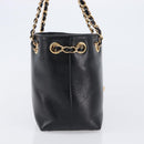 VERSACE Chain Shoulder Bag Leather Black Gold Auth 200692V-4