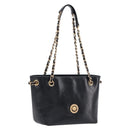 VERSACE Chain Shoulder Bag Leather Black Gold Auth 200693V-1