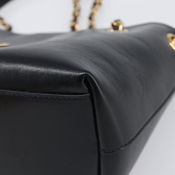 VERSACE Chain Shoulder Bag Leather Black Gold Auth 200693V