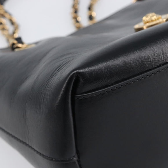 VERSACE Chain Shoulder Bag Leather Black Gold Auth 200693V