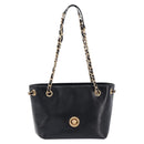 VERSACE Chain Shoulder Bag Leather Black Gold Auth 200693V-2