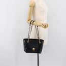 VERSACE Chain Shoulder Bag Leather Black Gold Auth 200693V-21