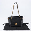 VERSACE Chain Shoulder Bag Leather Black Gold Auth 200693V-22