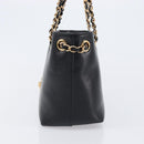VERSACE Chain Shoulder Bag Leather Black Gold Auth 200693V-4