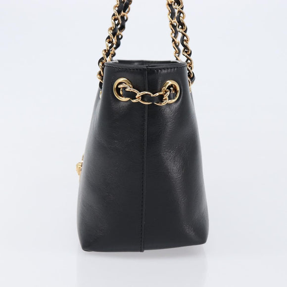 VERSACE Chain Shoulder Bag Leather Black Gold Auth 200693V