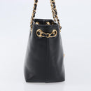 VERSACE Chain Shoulder Bag Leather Black Gold Auth 200693V-5