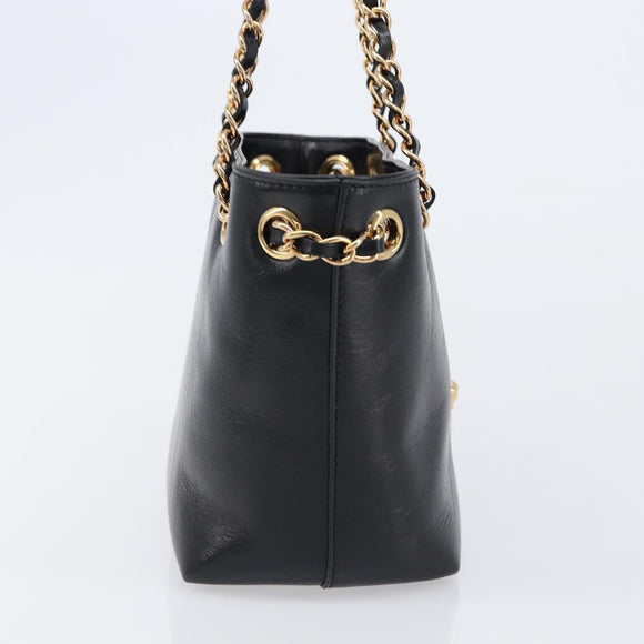 VERSACE Chain Shoulder Bag Leather Black Gold Auth 200693V