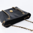 VERSACE Chain Shoulder Bag Leather Black Gold Auth 200693V-6
