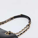 VERSACE Chain Shoulder Bag Leather Black Gold Auth 200693V-8