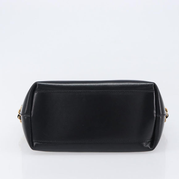 VERSACE Chain Shoulder Bag Leather Black Gold Auth 200693V