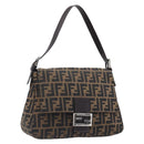 FENDI Zucca Canvas Mamma Baguette Shoulder Bag Black Brown Auth 200695V-1