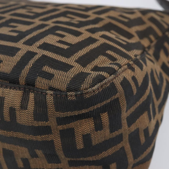 FENDI Zucca Canvas Mamma Baguette Shoulder Bag Black Brown Auth 200695V