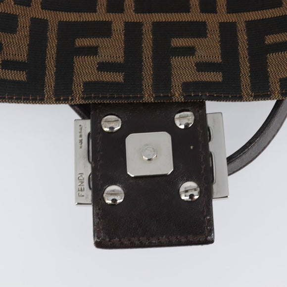FENDI Zucca Canvas Mamma Baguette Shoulder Bag Black Brown Auth 200695V