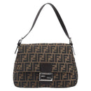 FENDI Zucca Canvas Mamma Baguette Shoulder Bag Black Brown Auth 200695V-2