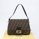 FENDI Zucca Canvas Mamma Baguette Shoulder Bag Black Brown Auth 200695V-26