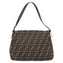 FENDI Zucca Canvas Mamma Baguette Shoulder Bag Black Brown Auth 200695V-3