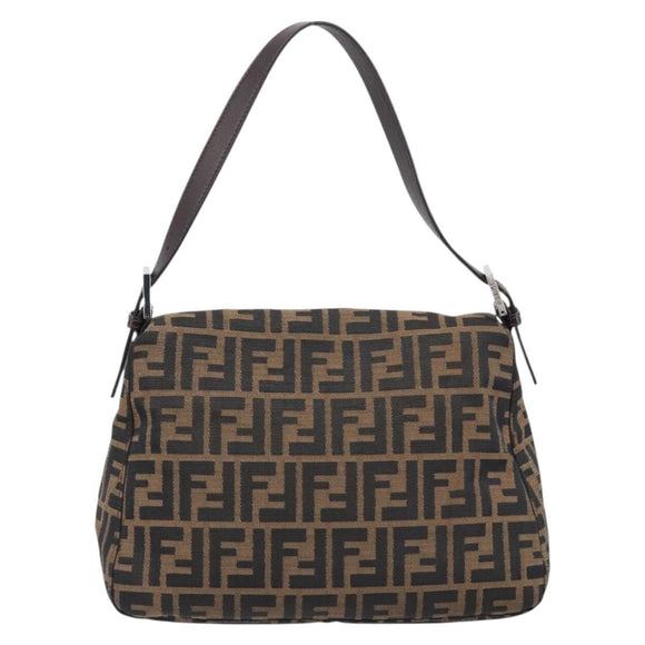 FENDI Zucca Canvas Mamma Baguette Shoulder Bag Black Brown Auth 200695V