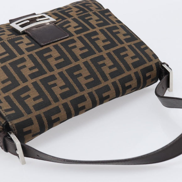 FENDI Zucca Canvas Mamma Baguette Shoulder Bag Black Brown Auth 200695V