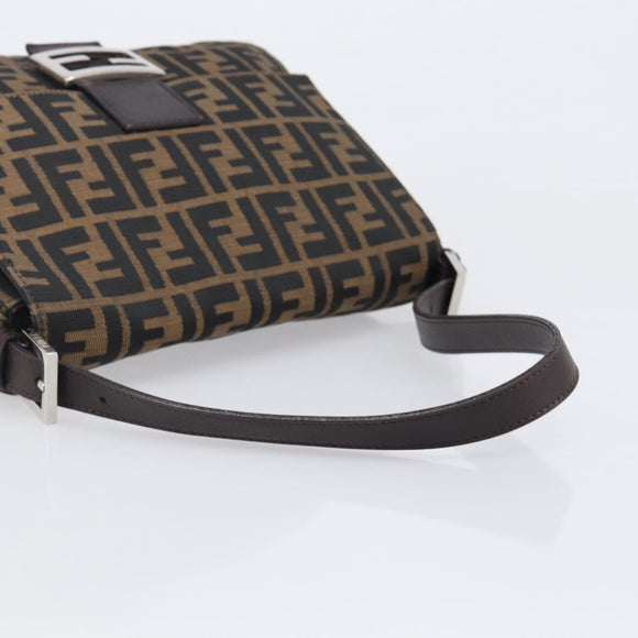 FENDI Zucca Canvas Mamma Baguette Shoulder Bag Black Brown Auth 200695V