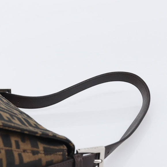 FENDI Zucca Canvas Mamma Baguette Shoulder Bag Black Brown Auth 200695V