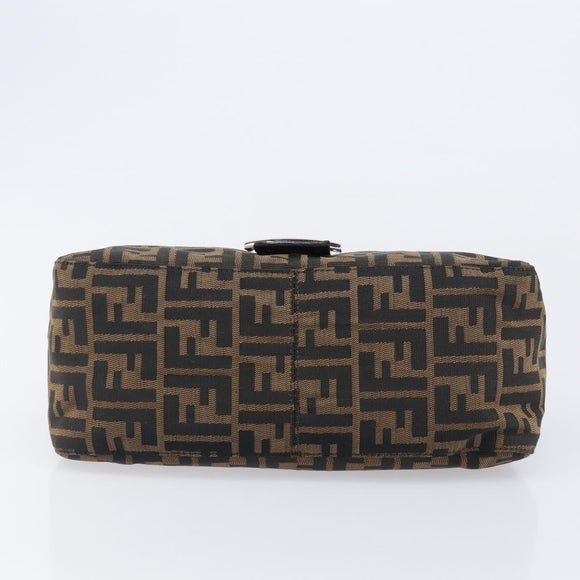 FENDI Zucca Canvas Mamma Baguette Shoulder Bag Black Brown Auth 200695V