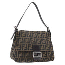 FENDI Zucca Canvas Mamma Baguette Shoulder Bag Black Brown Auth 200696V-1