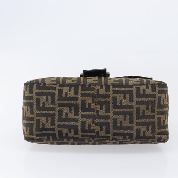 FENDI Zucca Canvas Mamma Baguette Shoulder Bag Black Brown Auth 200696V