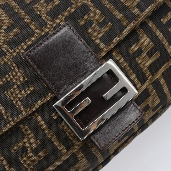 FENDI Zucca Canvas Mamma Baguette Shoulder Bag Black Brown Auth 200696V