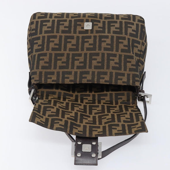 FENDI Zucca Canvas Mamma Baguette Shoulder Bag Black Brown Auth 200696V