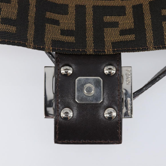 FENDI Zucca Canvas Mamma Baguette Shoulder Bag Black Brown Auth 200696V