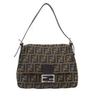 FENDI Zucca Canvas Mamma Baguette Shoulder Bag Black Brown Auth 200696V-13
