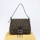 FENDI Zucca Canvas Mamma Baguette Shoulder Bag Black Brown Auth 200696V-12