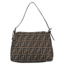 FENDI Zucca Canvas Mamma Baguette Shoulder Bag Black Brown Auth 200696V-2