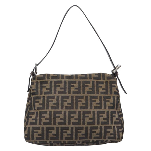FENDI Zucca Canvas Mamma Baguette Shoulder Bag Black Brown Auth 200696V