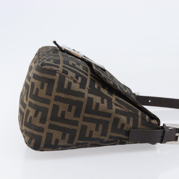 FENDI Zucca Canvas Mamma Baguette Shoulder Bag Black Brown Auth 200696V